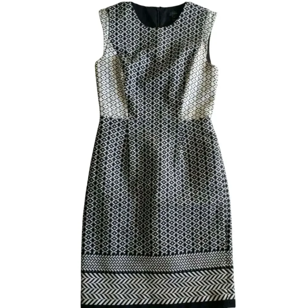 New J Crew Paneled Geometric Sheath Dress  $168 SIZE 4 Black/White KNEE LENGTH